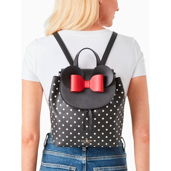 S NWB Kate Spade Disney Minnie Mouse Flap Black Leather Backpack K4642 main image 11